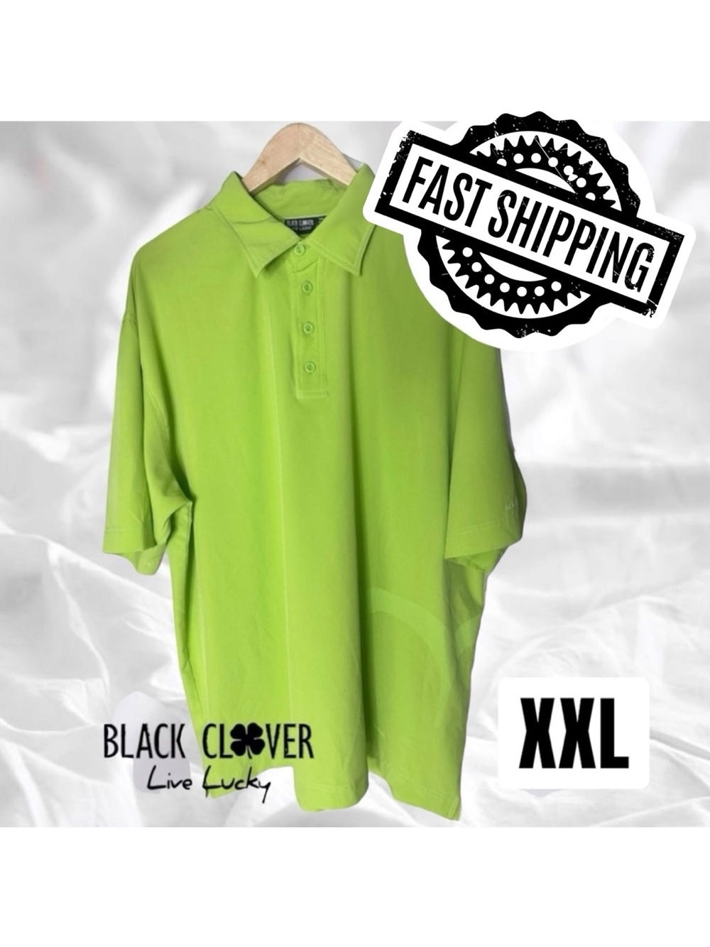 Black Clover Live Lucky Men’s XXL Polo Shirt Lime Green Performance Golf Top